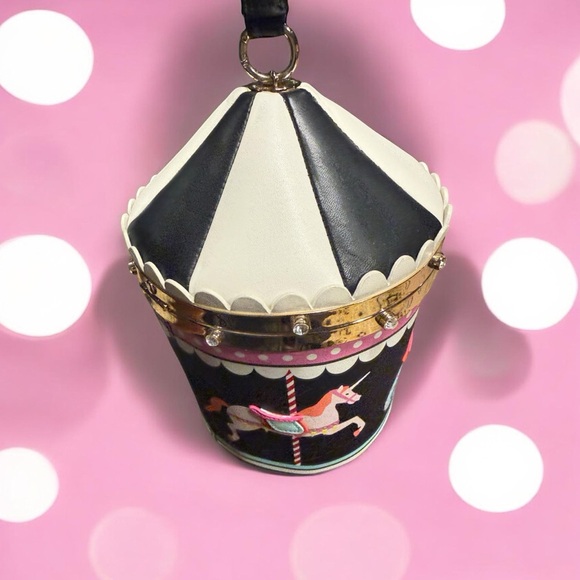 NEW Kate Spade Carousel novelty clutch pink and black - Picture 5 of 6